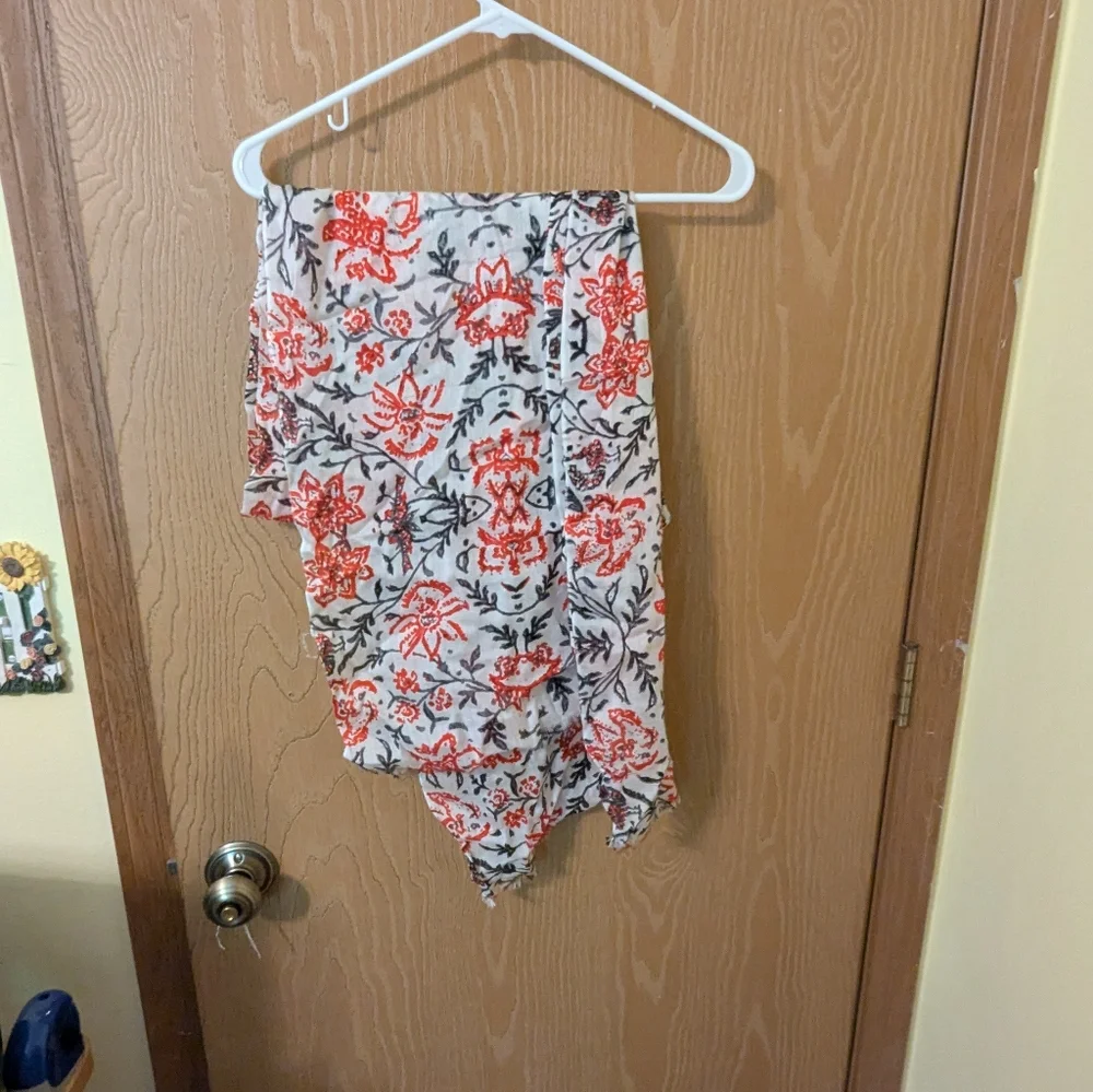 Fashion Scarf - Floral Lightweight Black, Red, & White - Picture 3 of 6